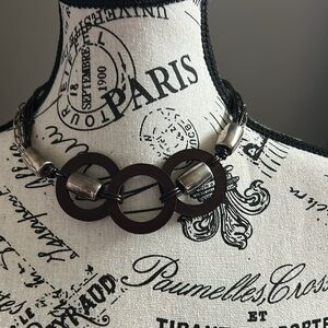 Silver Plated Necklace with Circular Wood Pendants by Vidda Collection